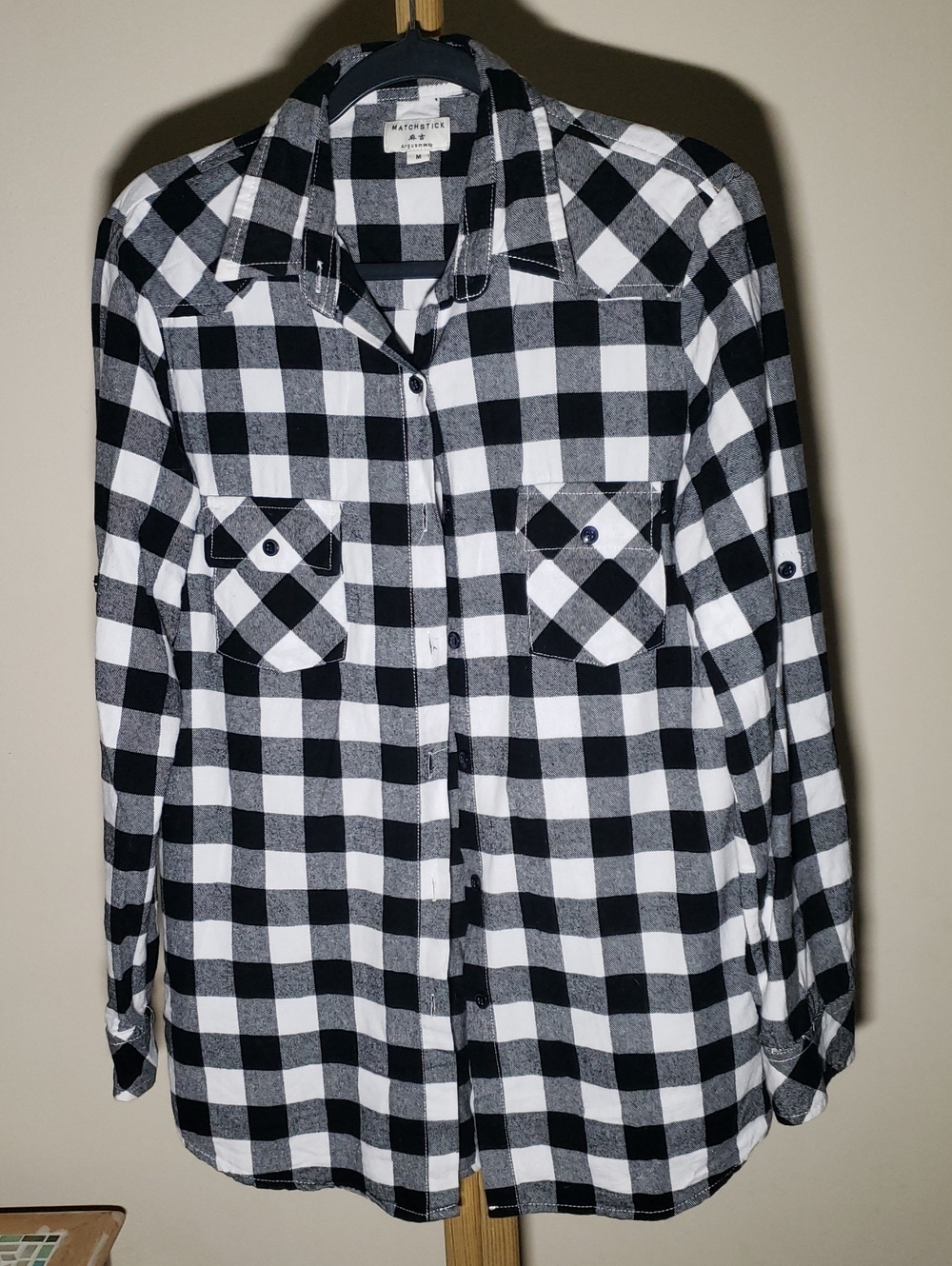 Watson & Wolfe Black & White Buffalo Check Button-Front Blouse